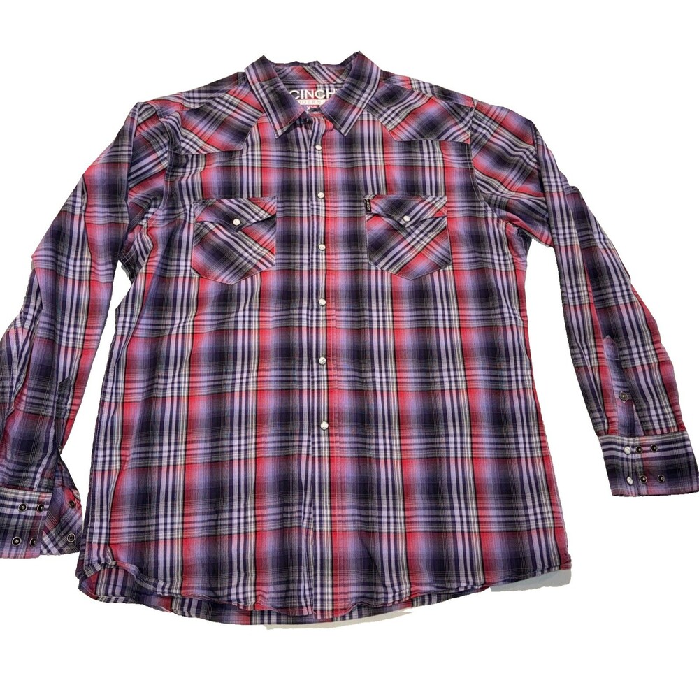 Cinch Modern Fit XXL Pearl Snap Shirt Plaid Long Sleeve Western Cowboy Red Rodeo